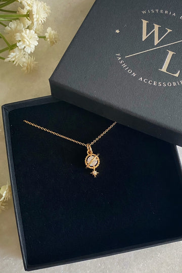 Orion Clear Planet and Star Necklace Wisteria London